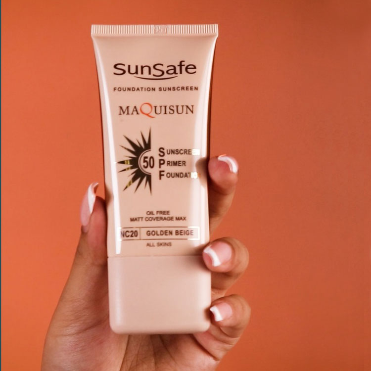 ضد آفتاب کرم پودری و پرایمری مکیسان SPF 50 سان سیف (رنگ عاجی)